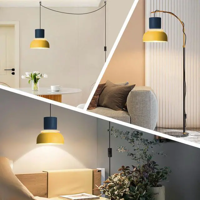 Alt view image 5 of 7 - Plug in Pendant Lamp Macaron Pendant Lights with 14.7 ft Plug-in Cord On/Off Switch Nordic Modern Ceiling Light Fixture Aluminum Barn Shade Colorful Chandelier for Dining Room