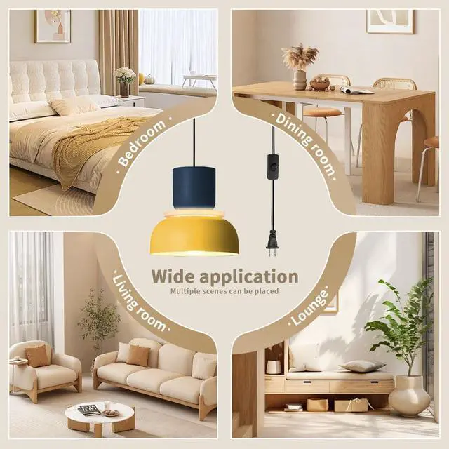 Alt view image 7 of 7 - Plug in Pendant Lamp Macaron Pendant Lights with 14.7 ft Plug-in Cord On/Off Switch Nordic Modern Ceiling Light Fixture Aluminum Barn Shade Colorful Chandelier for Dining Room