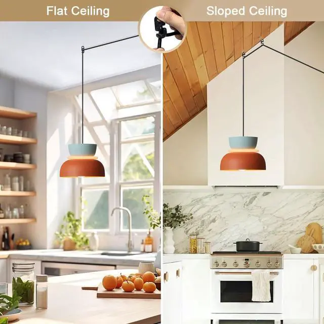 Alt view image 3 of 7 - Plug in Hanging Pendant Light Macaron with 14.7ft Cord On/Off Switch | Nordic Modern Hanging Lamp,Mid Century Light Fixture,Colorful Barn Shade, Bedside, Living Bedroom, Apartment, Reading Nook
