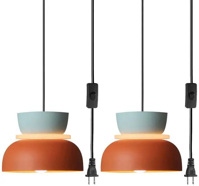 Main image of Plug in Hanging Pendant Light Macaron with 14.7ft Cord On/Off Switch | Nordic Modern Hanging Lamp,Mid Century Light Fixture,Colorful Barn Shade, Bedside, Living Bedroom, Apartment, Reading Nook