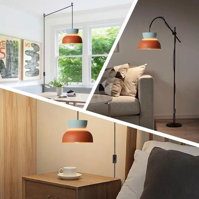 Alt view image 4 of 7 - Plug in Hanging Pendant Light Macaron with 14.7ft Cord On/Off Switch | Nordic Modern Hanging Lamp,Mid Century Light Fixture,Colorful Barn Shade, Bedside, Living Bedroom, Apartment, Reading Nook