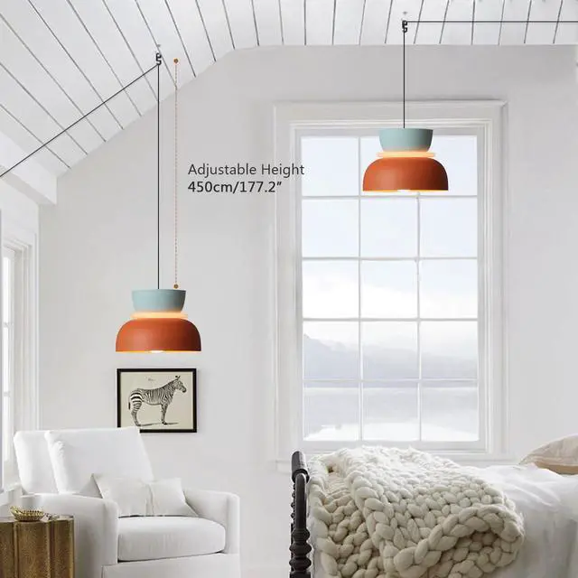 Alt view image 5 of 7 - Plug in Hanging Pendant Light Macaron with 14.7ft Cord On/Off Switch | Nordic Modern Hanging Lamp,Mid Century Light Fixture,Colorful Barn Shade, Bedside, Living Bedroom, Apartment, Reading Nook