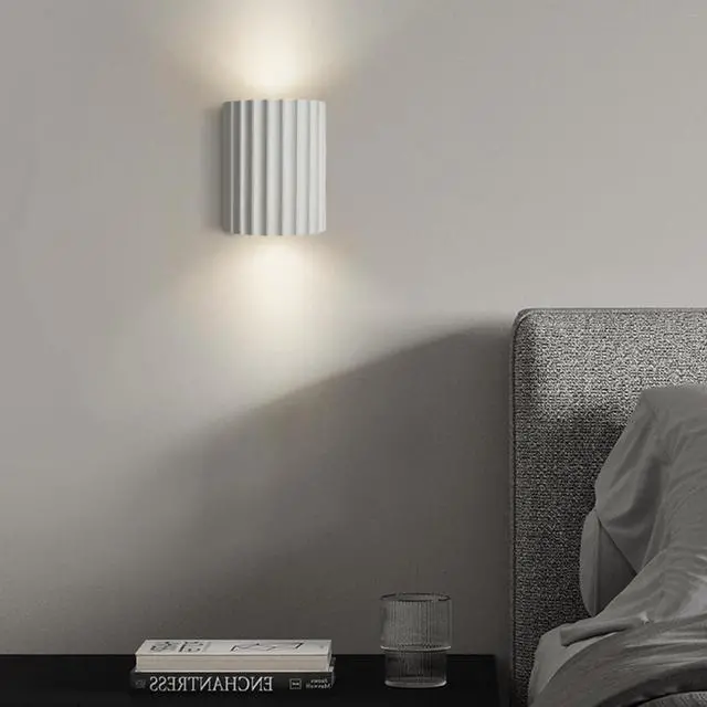 Alt view image 3 of 7 - Small White Wall Light Fixture Nordic Macaron Wall Sconce Indoor Up and Down Wall Sconce Unique Resin Shade Antique Modern Wall Light for Living Room Hallway Bedside