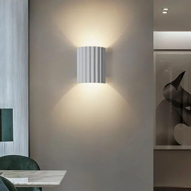 Alt view image 5 of 7 - Small White Wall Light Fixture Nordic Macaron Wall Sconce Indoor Up and Down Wall Sconce Unique Resin Shade Antique Modern Wall Light for Living Room Hallway Bedside