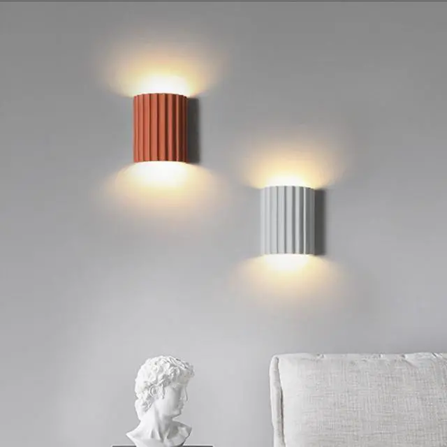 Alt view image 6 of 7 - Small White Wall Light Fixture Nordic Macaron Wall Sconce Indoor Up and Down Wall Sconce Unique Resin Shade Antique Modern Wall Light for Living Room Hallway Bedside