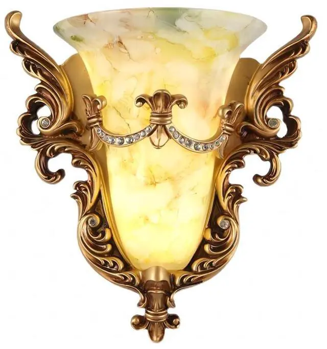 Main image of Vintage Glass Wall Sconce 1-Light Antique Gold Wall Sconce with Frosted Glass Shade Resin Angel Wings Style Unique Wall Lamp Modern Wall Light for Living Room Hallway Bedside