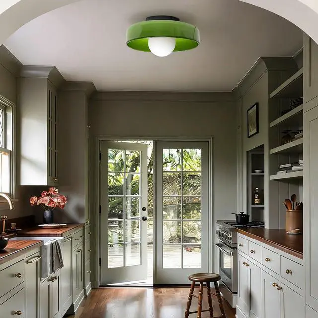 Alt view image 4 of 7 - Light Green Ceiling Light Fixture Large Glass Flush Mount Ceiling Lights Mid Century Modern Close to Lamp with 13.8in Dome Shade Vintage Semi Flush Mount Lights for Hallway Entryway