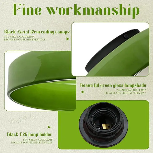 Alt view image 3 of 7 - Light Green Ceiling Light Fixture Large Glass Flush Mount Ceiling Lights Mid Century Modern Close to Lamp with 13.8in Dome Shade Vintage Semi Flush Mount Lights for Hallway Entryway