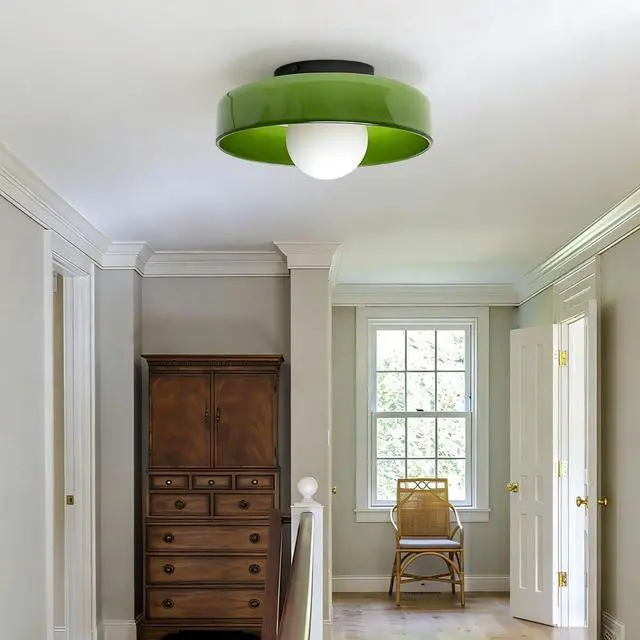 Alt view image 5 of 7 - Light Green Ceiling Light Fixture Large Glass Flush Mount Ceiling Lights Mid Century Modern Close to Lamp with 13.8in Dome Shade Vintage Semi Flush Mount Lights for Hallway Entryway