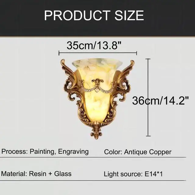 Alt view image 2 of 7 - Vintage Glass Wall Sconce 1-Light Antique Gold Wall Sconce with Frosted Glass Shade Resin Angel Wings Style Unique Wall Lamp Modern Wall Light for Living Room Hallway Bedside
