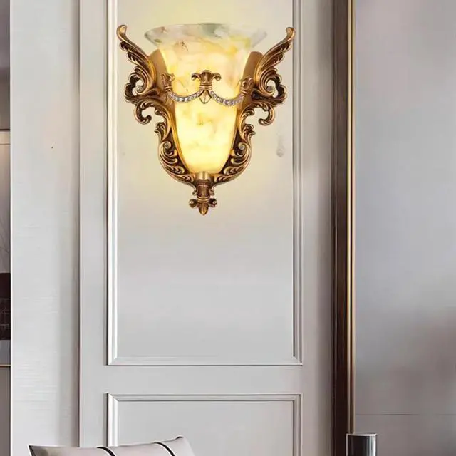 Alt view image 5 of 7 - Vintage Glass Wall Sconce 1-Light Antique Gold Wall Sconce with Frosted Glass Shade Resin Angel Wings Style Unique Wall Lamp Modern Wall Light for Living Room Hallway Bedside