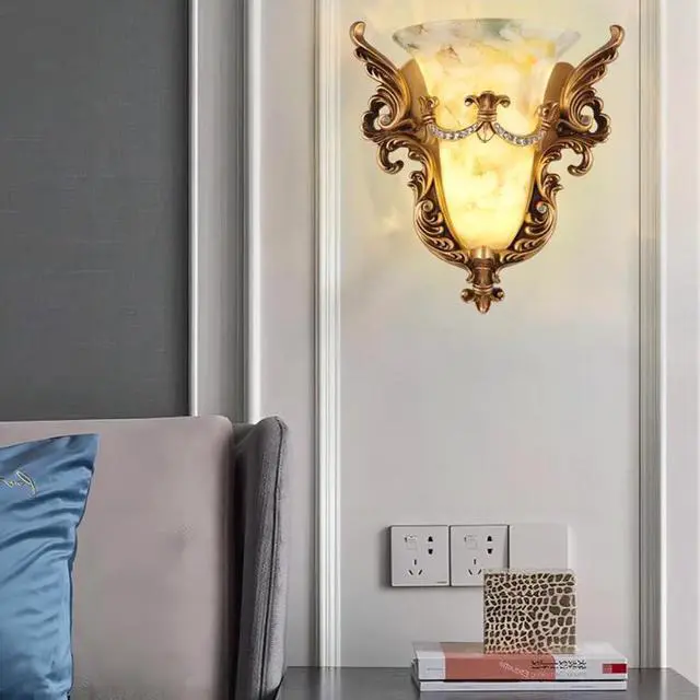 Alt view image 4 of 7 - Vintage Glass Wall Sconce 1-Light Antique Gold Wall Sconce with Frosted Glass Shade Resin Angel Wings Style Unique Wall Lamp Modern Wall Light for Living Room Hallway Bedside
