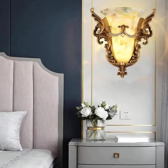 Alt view image 6 of 7 - Vintage Glass Wall Sconce 1-Light Antique Gold Wall Sconce with Frosted Glass Shade Resin Angel Wings Style Unique Wall Lamp Modern Wall Light for Living Room Hallway Bedside