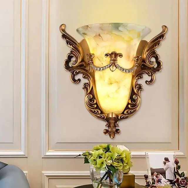 Alt view image 7 of 7 - Vintage Glass Wall Sconce 1-Light Antique Gold Wall Sconce with Frosted Glass Shade Resin Angel Wings Style Unique Wall Lamp Modern Wall Light for Living Room Hallway Bedside