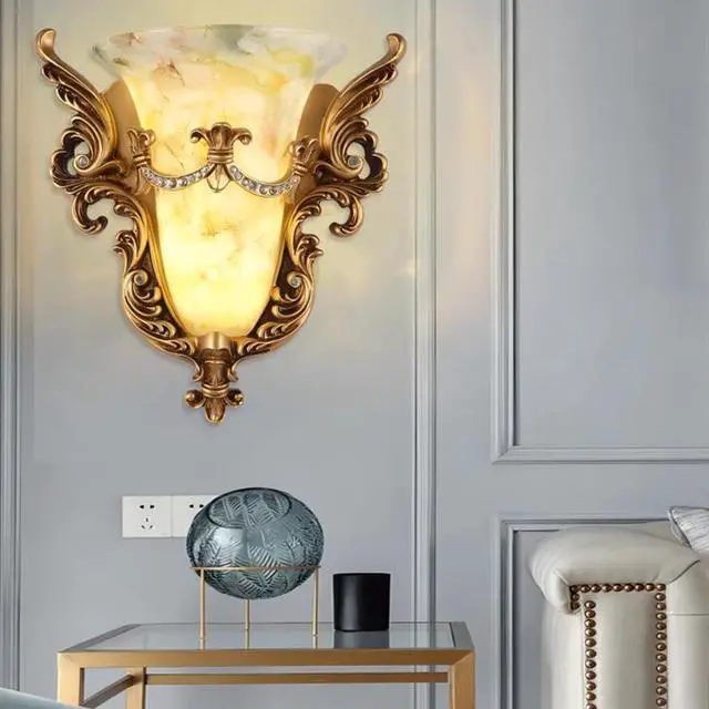 Alt view image 3 of 7 - Vintage Glass Wall Sconce 1-Light Antique Gold Wall Sconce with Frosted Glass Shade Resin Angel Wings Style Unique Wall Lamp Modern Wall Light for Living Room Hallway Bedside