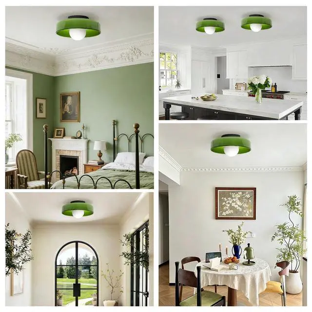 Alt view image 7 of 7 - Light Green Ceiling Light Fixture Large Glass Flush Mount Ceiling Lights Mid Century Modern Close to Lamp with 13.8in Dome Shade Vintage Semi Flush Mount Lights for Hallway Entryway