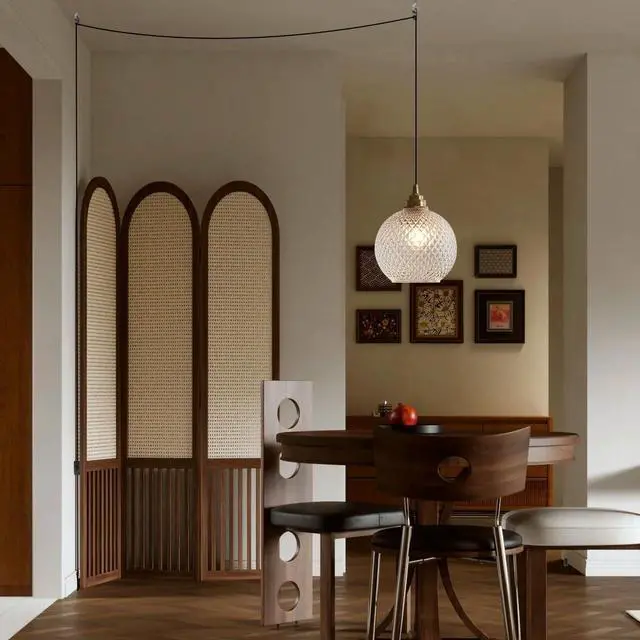 Alt view image 6 of 7 - Small Plug in Pendant Light Plug in Hanging Light Fixture | 14.7Ft Corded On/Off Switch with Seeded Glass Globe Shade Modern Gold Hanging Lamp Plug in Sphere Round Lamp Shade E26 Base