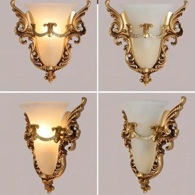 Alt view image 6 of 7 - Glass Wall Sconce 1-Light Vintage Gold Wall Sconce with Frosted Glass Shade Resin Angel Wings Style Unique Wall Lamp Antique Modern Wall Light for Living Room Hallway Bedside (Gold)