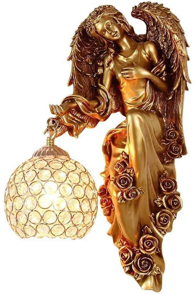 Main image of Vintage Gold Wall Sconce Angel Wall Lamp Retro Antique Sconces Lights Baroque Crystal Glass Shade Unique Resin Light Modern Wall Mount Light Living Bedroom Hotel Hallway Bedside, Right