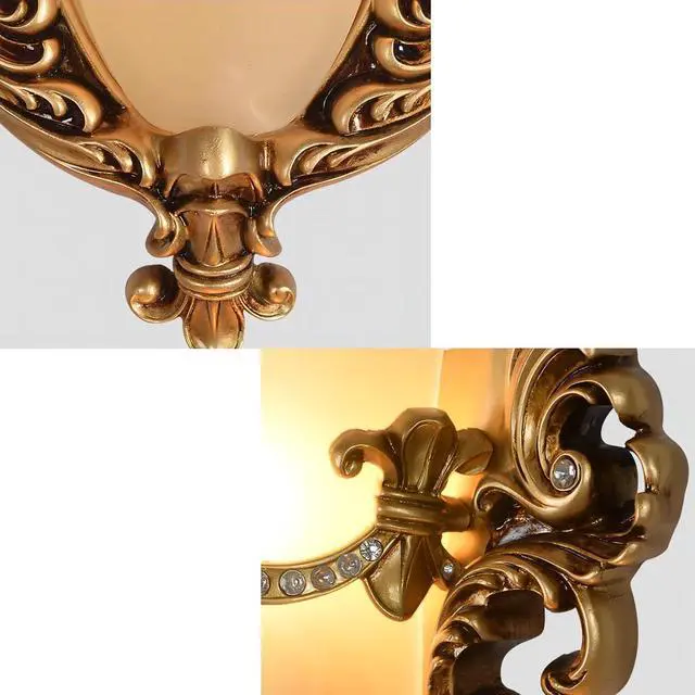 Alt view image 7 of 7 - Glass Wall Sconce 1-Light Vintage Gold Wall Sconce with Frosted Glass Shade Resin Angel Wings Style Unique Wall Lamp Antique Modern Wall Light for Living Room Hallway Bedside (Gold)