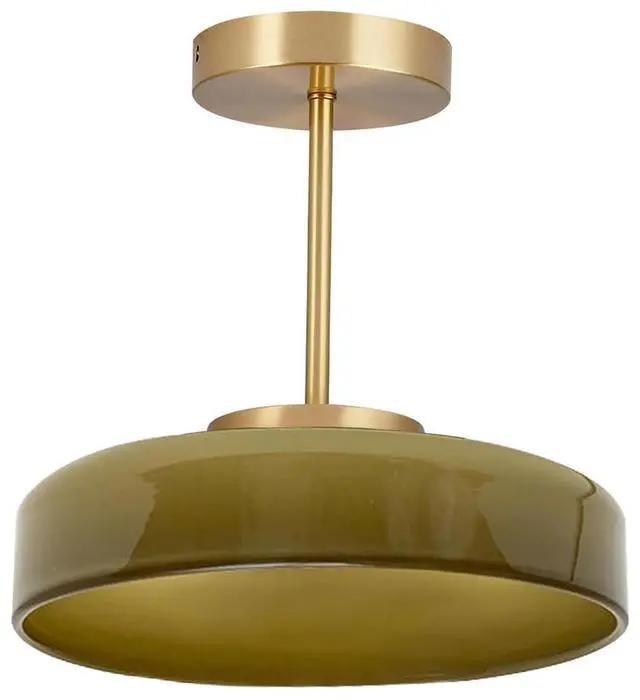 Main image of Mid-Century Glass Ceiling Light Gold Semi Flush Mount Ceiling Light Fixture Vintage Large Ceiling Lamp Green Round Dome Glass Shade for Hallway Living Dining Room Bedroom Kitchen