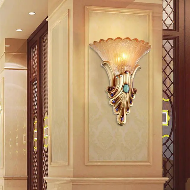 Alt view image 3 of 7 - Gold Wall Sconce Vintage Bathroom Sconces Creative Wall Light with Antique Frosted Glass Shade Unique Resin Angel Wings Style Modern Wall Light for Living Room Hallway Bedroom (A)