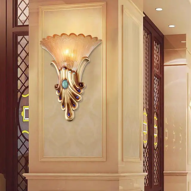 Alt view image 4 of 7 - Gold Wall Sconce Vintage Bathroom Sconces Creative Wall Light with Antique Frosted Glass Shade Unique Resin Angel Wings Style Modern Wall Light for Living Room Hallway Bedroom (A)