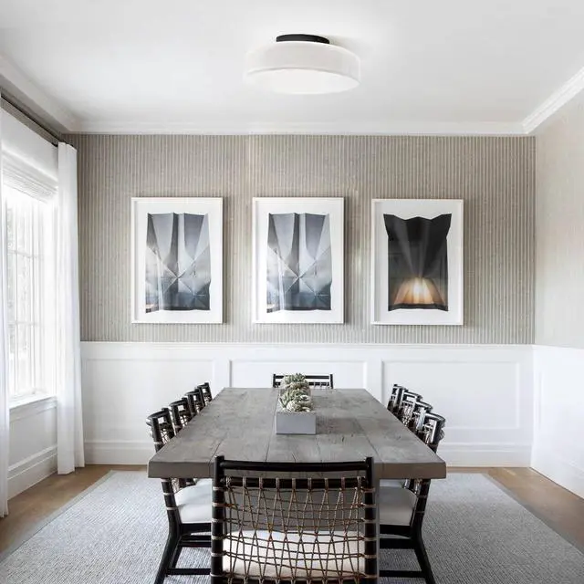 Alt view image 6 of 7 - Vintage Glass Ceiling Light Fixture Modern Flush Mount Ceiling Lights with 13.8" White Round Lamp Shade Black Close to Ceiling Light Fixtures for Bedroom Entryway Hallway Porch Foyer