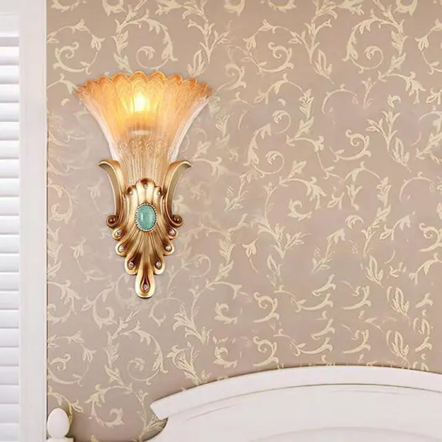 Alt view image 5 of 7 - Gold Wall Sconce Vintage Bathroom Sconces Creative Wall Light with Antique Frosted Glass Shade Unique Resin Angel Wings Style Modern Wall Light for Living Room Hallway Bedroom (A)