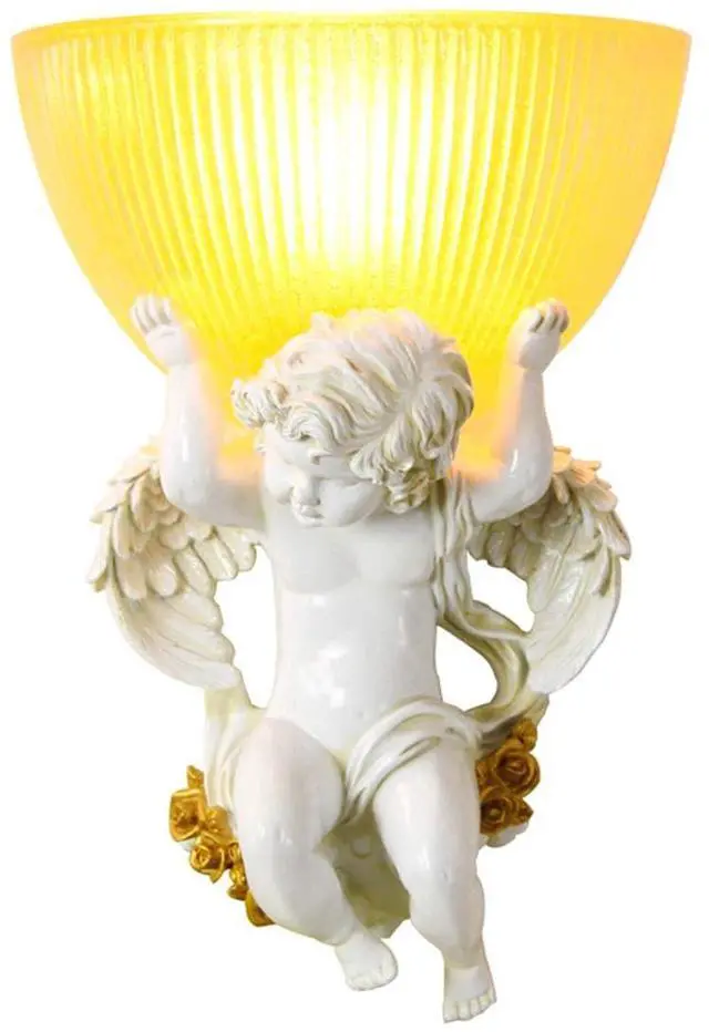 Main image of White Wall Sconce Vintage Glass Wall Sconces Lights Creative Wall Light with Frosted Glass Shade Resin Angel Baby Design Modern Wall Light for Living Room Hallway Bedroom Bathroom