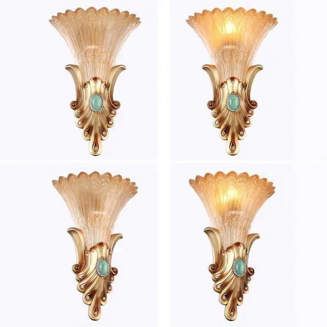 Alt view image 6 of 7 - Gold Wall Sconce Vintage Bathroom Sconces Creative Wall Light with Antique Frosted Glass Shade Unique Resin Angel Wings Style Modern Wall Light for Living Room Hallway Bedroom (A)