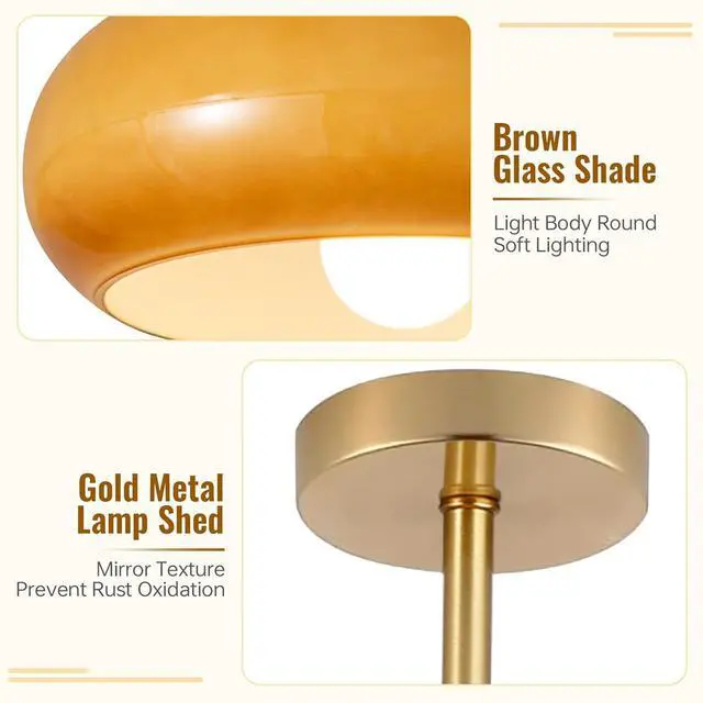 Alt view image 7 of 7 - Semi Flush Mount Ceiling Light Fixture Orange Ceiling Lamp with Round Dome Glass Shade Vintage Milk Glass Light Fixtures Mid Century Modern Close to Lighting for Hallway Bedroom Kitchen