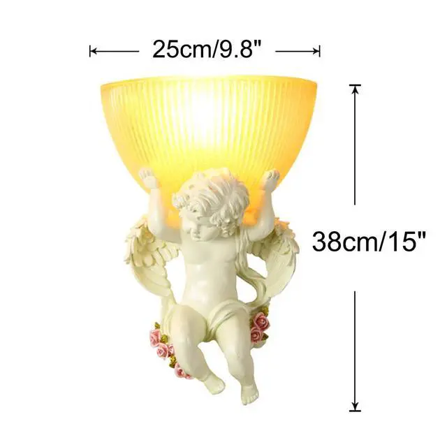 Alt view image 7 of 7 - White Wall Sconce Vintage Glass Wall Sconces Lights Creative Wall Light with Frosted Glass Shade Resin Angel Baby Design Modern Wall Light for Living Room Hallway Bedroom Bathroom