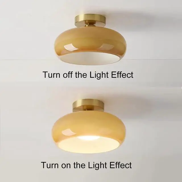 Alt view image 3 of 7 - Orange Ceiling Lamp Milk Glass Flush Mount Ceiling Light Fixture Brushed Brass with Round Dome Glass Shade Mid Century Modern Ceiling Light for Bedroom Entryway Hallway Porch Foyer