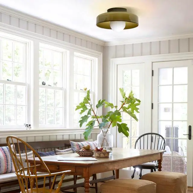 Alt view image 5 of 7 - 13.8 Green Flush Mount Ceiling Light Mid Century Modern Ceiling Lamp with Round Dome Glass Shade Vintage Glass Semi Flush Mount Lights Fixtures Hardwired Lighting for Bedroom Hallway