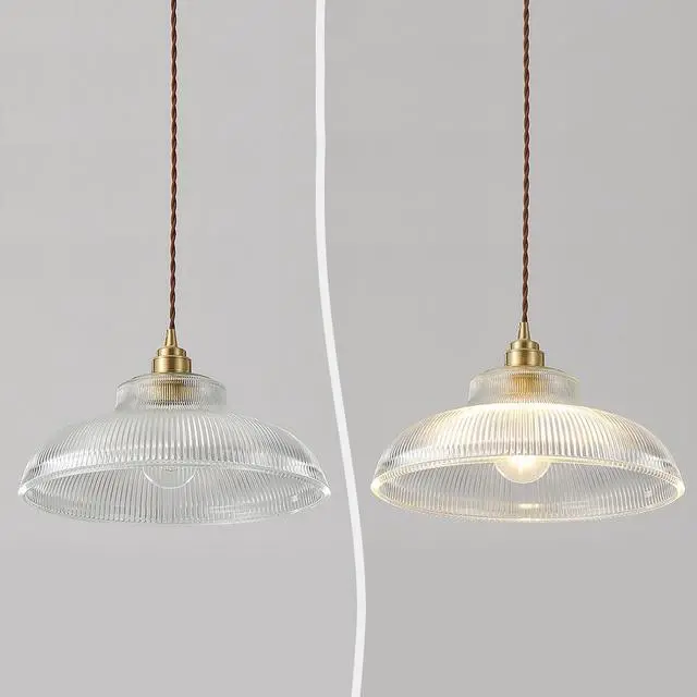 Alt view image 5 of 7 - Glass Plug in Pendant Light Mid Century Gold Swag Hanging Lamp with 14.7 ft Cord On/Off Switch Clear Glass Dome Shade Vintage Plugin Ceiling Light Kitchen Living Dining Room