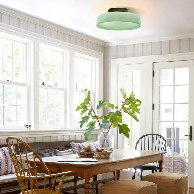 Alt view image 5 of 7 - Green Flush Mount Ceiling Light Fixture Mid Century Modern Dome Glass Ceiling Lamp Black Metal E26 Hardwired Lighting Fixture Flush Mount Lamp for Hallway Bedroom Entrance Garage
