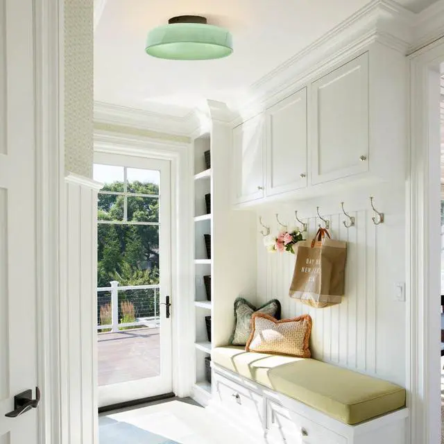 Alt view image 6 of 7 - Green Flush Mount Ceiling Light Fixture Mid Century Modern Dome Glass Ceiling Lamp Black Metal E26 Hardwired Lighting Fixture Flush Mount Lamp for Hallway Bedroom Entrance Garage