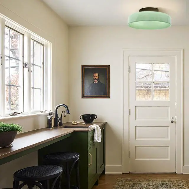 Alt view image 7 of 7 - Green Flush Mount Ceiling Light Fixture Mid Century Modern Dome Glass Ceiling Lamp Black Metal E26 Hardwired Lighting Fixture Flush Mount Lamp for Hallway Bedroom Entrance Garage
