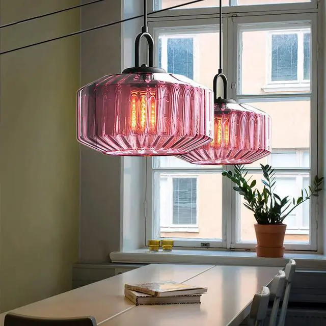 Alt view image 7 of 7 - Plug in Pendant Light Kitchen Pendant Lights mid mod Focal Decor Purple Glass Shade mid Century Modern Chandelier Ceiling Light with 14.7 ft Switch Cord for Living Dining Room Bedroom