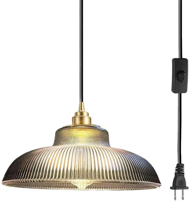 Main image of Glass Hanging Lamps Plug in Pendant Lights Cord Vintage Modern Hanging Lamp Smoky Grey Dome Shade Gold Brass Hanging Lamp Mid Century Plug in Ceiling Light Fixture Kitchen Sink