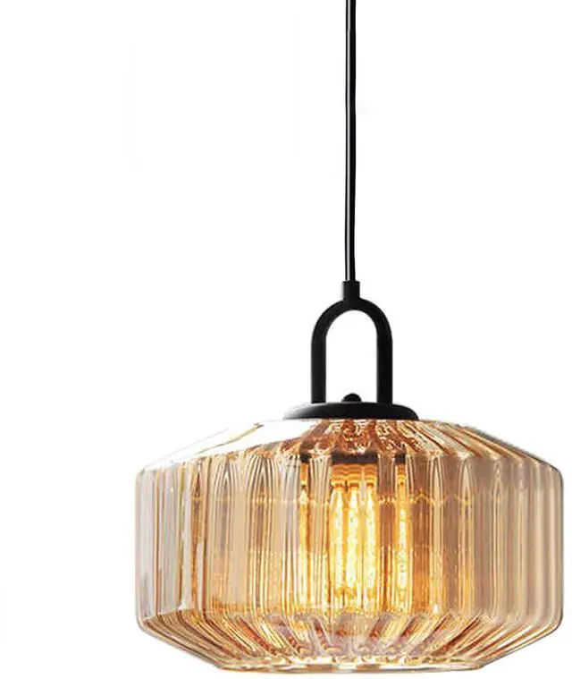 Main image of Mid Century Pendant Light Vintage Glass Pendant Lamp Kitchen Island | 11 Round Lantern Globe Shade Amber Glass Lamp Large Art Deco Hanging Light for Dining Room Bedroom Hallway