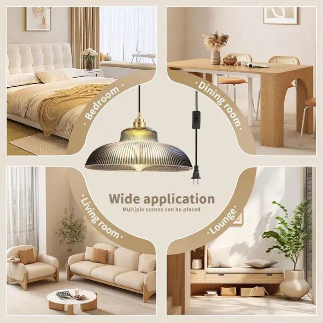 Alt view image 7 of 7 - Glass Hanging Lamps Plug in Pendant Lights Cord Vintage Modern Hanging Lamp Smoky Grey Dome Shade Gold Brass Hanging Lamp Mid Century Plug in Ceiling Light Fixture Kitchen Sink