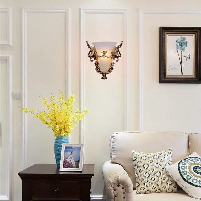 Alt view image 5 of 7 - Vintage wall Sconce Gold Angel Wall Lamp Retro Antique Sconces Baroque Lights Crystal Glass Shade Unique Resin Modern Wall Mount Light Living Bedroom Hotel Hallway Bedside, Right