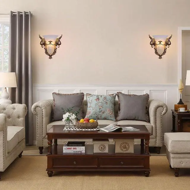 Alt view image 6 of 7 - Vintage wall Sconce Gold Angel Wall Lamp Retro Antique Sconces Baroque Lights Crystal Glass Shade Unique Resin Modern Wall Mount Light Living Bedroom Hotel Hallway Bedside, Right