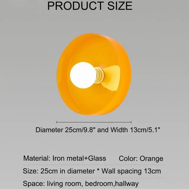 Alt view image 2 of 7 - Flush Mount Ceiling Light Fixture Orange Ceiling Lamp with Round Dome Glass Shade Vintage Mid Century Modern Style Glass Ceiling Light for Hallway Dining Room Bedroom Kitchen (9.8in)