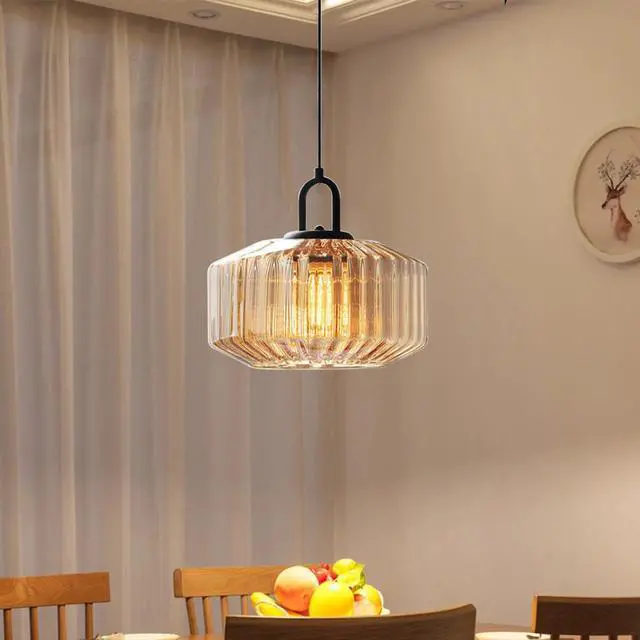 Alt view image 6 of 7 - Mid Century Pendant Light Vintage Glass Pendant Lamp Kitchen Island | 11 Round Lantern Globe Shade Amber Glass Lamp Large Art Deco Hanging Light for Dining Room Bedroom Hallway