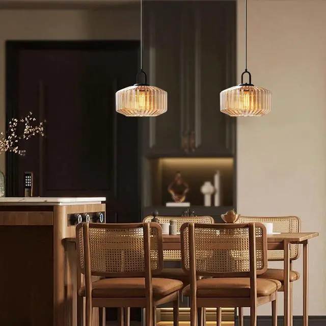 Alt view image 6 of 7 - Mid Century Modern Plug in Pendant Light Black Glass Globe | hanging light with Adjustable Cord ,Glass Pendant Lighting Amber shade for Entryway Dinning Room Bedroom Kitchen Sink