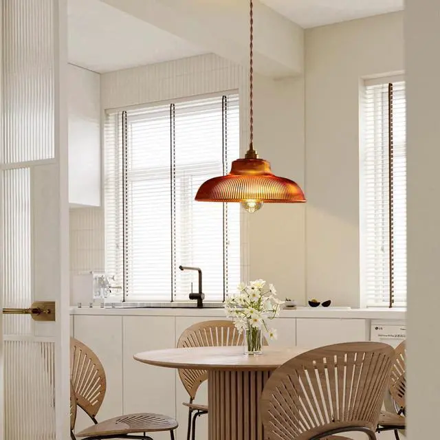 Alt view image 3 of 7 - Gold Glass Pendant Lights Kitchen Island Amber Hand Blown Glass Shade Modern Pendant Hanging Lighting Vintage Light Fixtures 1-Light Farmhouse Hanging Light for Hallway Dining Room
