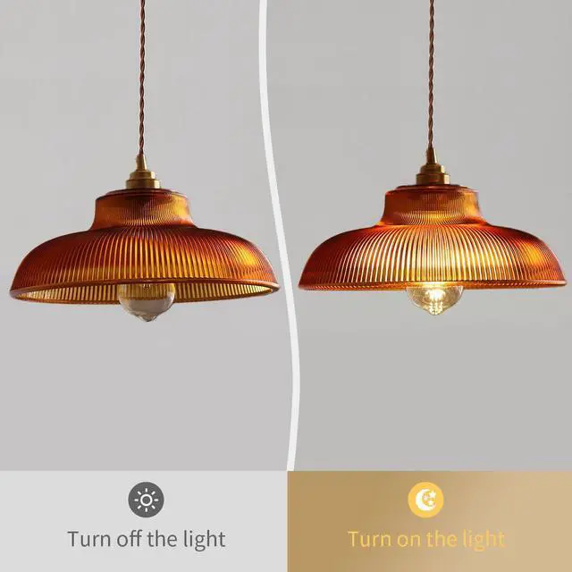 Alt view image 5 of 7 - Gold Glass Pendant Lights Kitchen Island Amber Hand Blown Glass Shade Modern Pendant Hanging Lighting Vintage Light Fixtures 1-Light Farmhouse Hanging Light for Hallway Dining Room